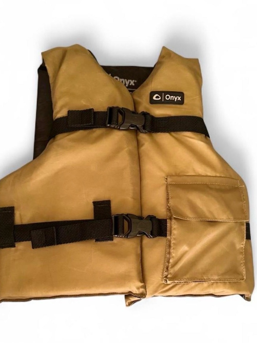 Onyx Kids Bib-Style Life Vest in Tan with Black Straps
